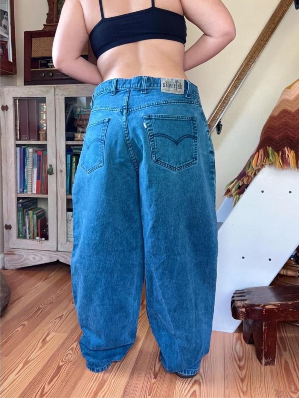 Vintage 90s Silver Tab Levi's Baggy Denim Jeans Teal Blue Purple tag 38 x 30 - Picture 3 of 15